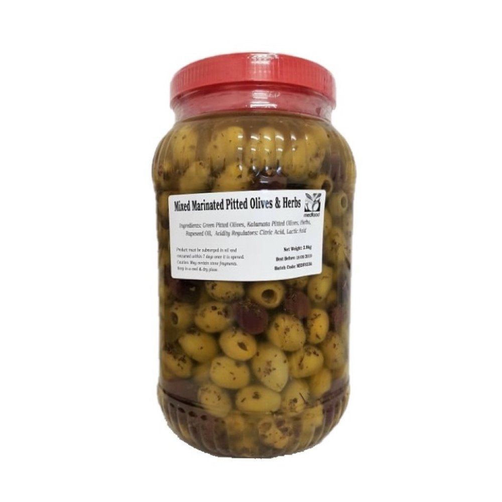 MIXED PITTED OLIVES, HERBS IN OIL x 3kg