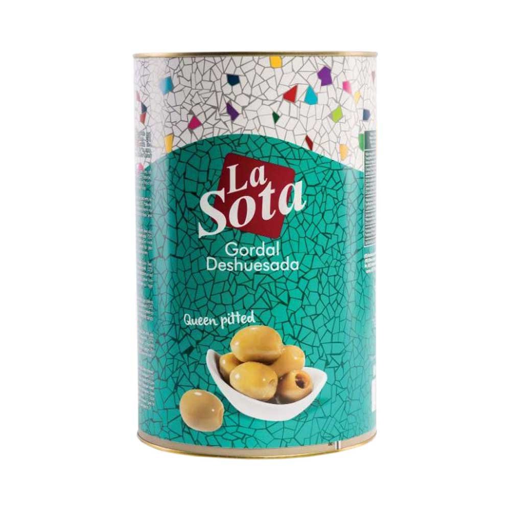 PITTED QUEEN GREEN OLIVES LA SOTA x 5kg TIN