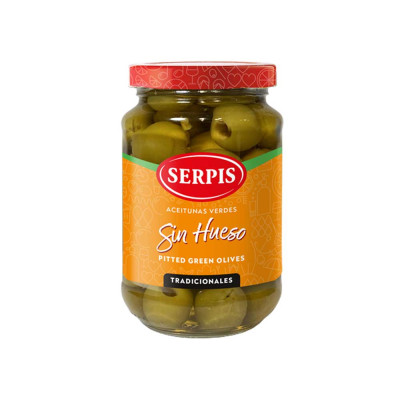 PITTED GREEN OLIVES SERPIS 12x340g JAR